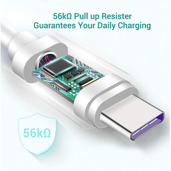 5a Typec USB-kabel [2pack 2m] Huawei Supercharge Qc 3.0 40w Snabbladdning Kompatibel med Huawei P30 P30 Pro P20 P20 Pro Mate 20pro Samsung Galaxy S8/