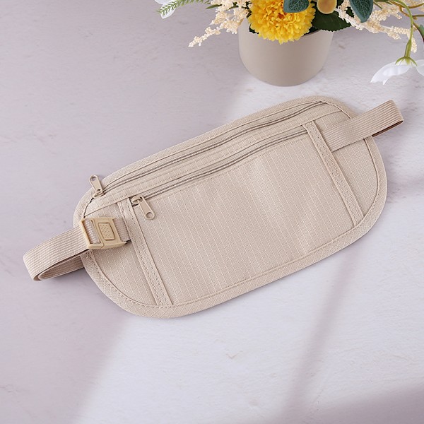 Unisex plånbok ultratunn rese sport midjeväska, osynlig midjeväska, plats för passhållare, mobiltelefon, kontanter (beige en) Beige