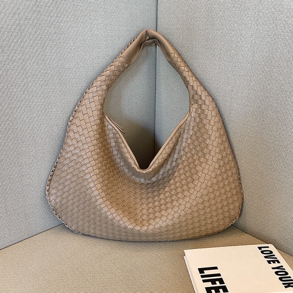 Handväska Designer Vävda Hög Kvalitet Axelväska För Kvinnor Lyx Läder Stor Kapacitet Handväska Casual Handväska För Kvinnor Khaki