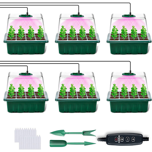 Odlingsstation med LED-belysning och justerbart lock – 6-pack{bt}