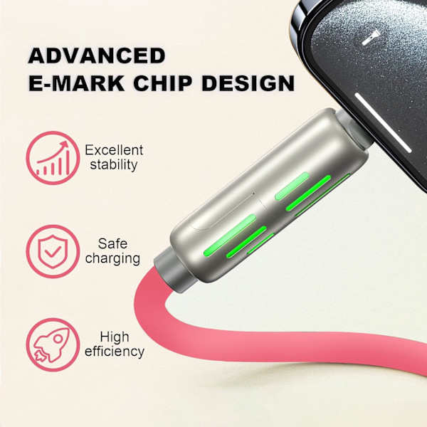 240W 4-i-1 USB-C Kabel, Multi Lader med Pustende Lys, PD 5A Hurtiglading & Data Synkronisering Silikon Kompatibel med iPhone Samsung Laptop Rosa[qb] Pink 2m