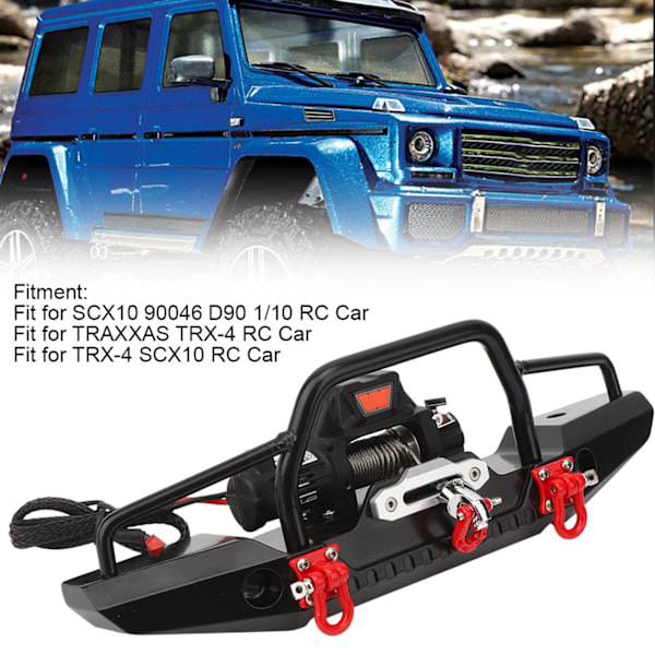 Metallfrontfanger med 2 LED-lys vinsj fjernkontroll egnet for TRX4 SCX10 RC-bil