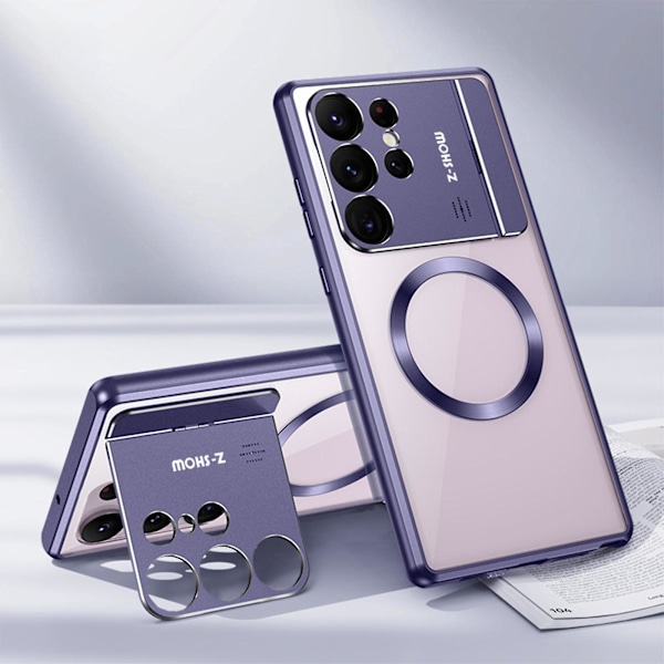 Magnetisk deksel for Samsung Galaxy S23 Ultra med usynlig stativ for kamera, kompatibelt med MagSafe Purple[qb] Purple S23 Ultra