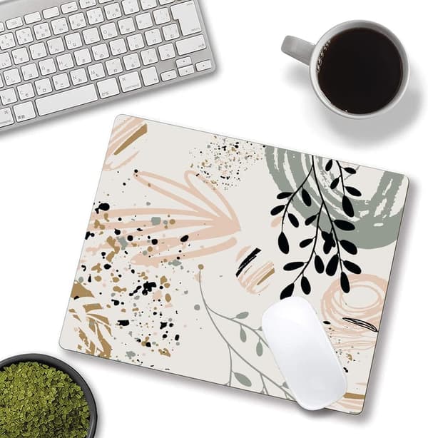 Musematte med abstrakt kunstdesign, firkantet musematte vanntett musematte med sklisikker gummibase Musematter for kontor, bærbar PC, moderne boho-blader