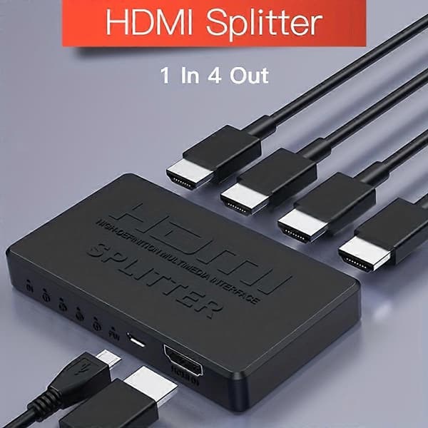 4K HDMI Splitter - 1x4 Video Distributor til PC og Laptop - 1080P Display Duplikering Adapter - Effektiv Forbindelse