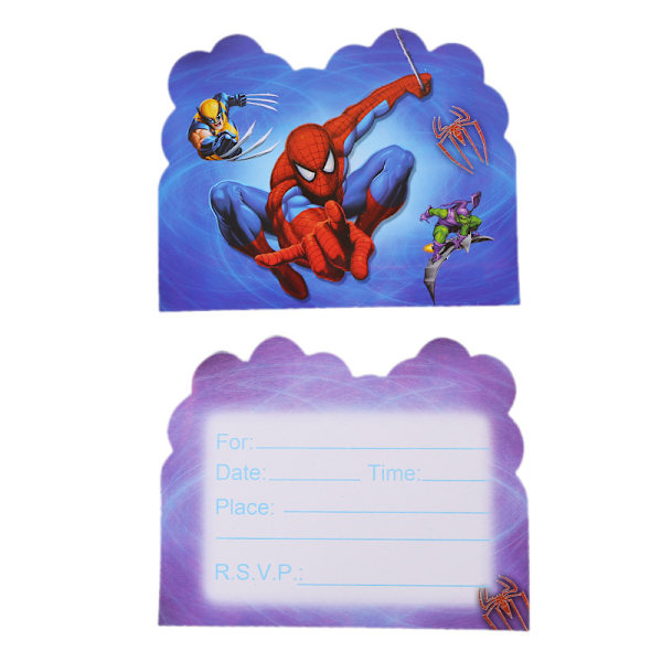 Hämähäkkimiehen teemalla syntymäpäiväjuhlan koristetarvikkeet poikien lahja Hämähäkkimiehen kutsukortti Spider-Man Invitation Card 10pcs