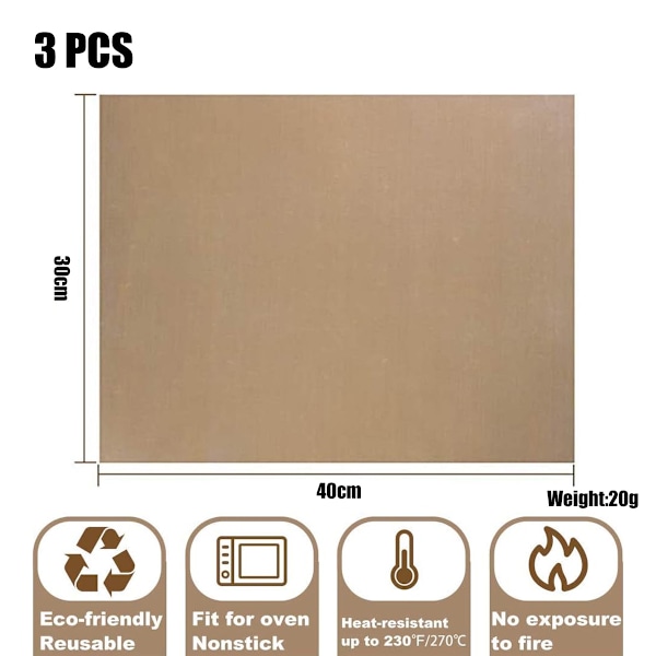 3-pak 30*40cm Non-Stick Ark for Varmepresse, Non-Stick Ovnbeskytter, Varmebestandig Håndverksmatte Overføringsark
