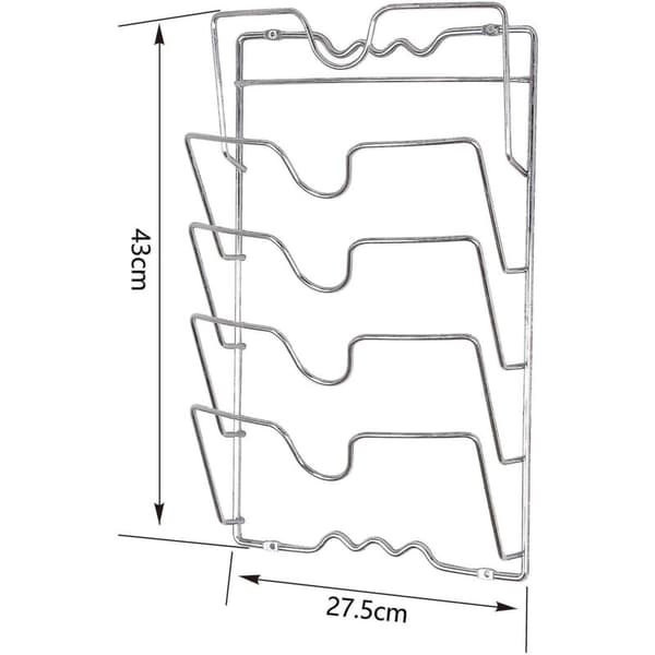 Opbevaringsstativ til 5 grydelåg – Mål 43x28 cm – Robust metalkonstruktion – Nem installation med monteringssæt (BT)