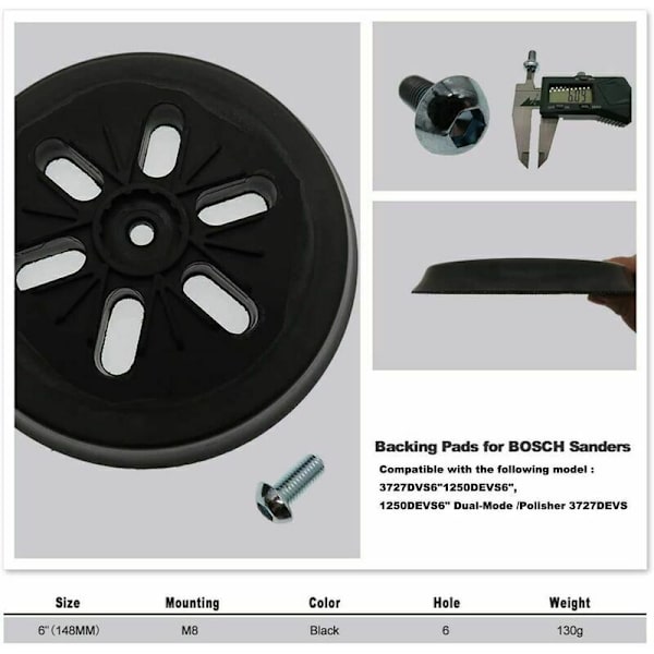 148 mm slibeskive - til Bosch excentersliber GEX 150 AC, PEX 15 AE, GEX 150 Turbo - 148 mm med Poweka——Adelala skrue