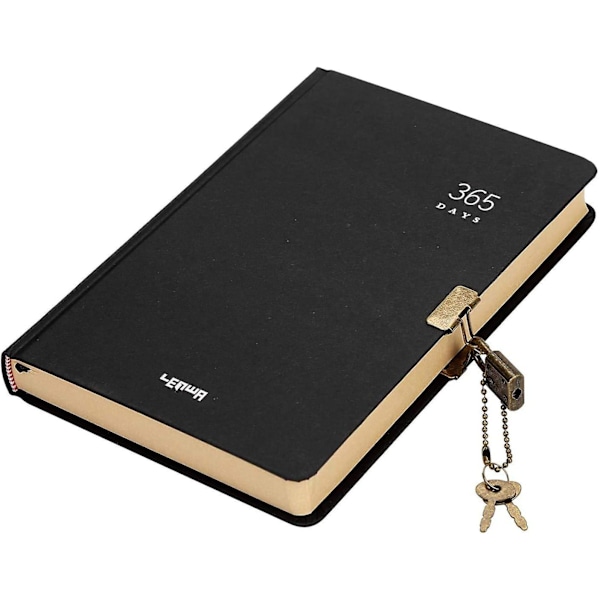 365 Planner Låsbart Inbunden Anteckningsbok med Lås och Nyckel Kraftpapper Oinbunden Skissbok Resedagbok Ritning Skrivplatta Tom Sida Dagbok Bok Scr With Key - Black