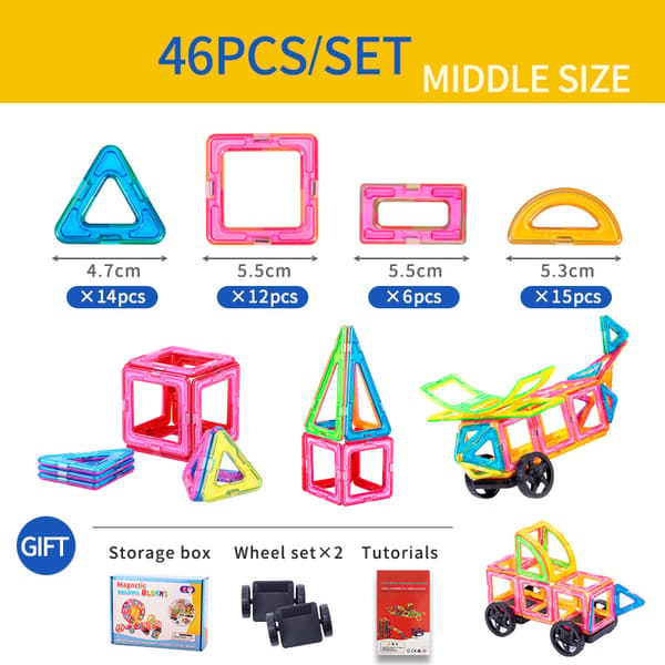 Magnetiska Byggplattor | Pedagogiska STEM-leksaker för Barn **Medium storlek 46 bitar Medium size 46 pieces