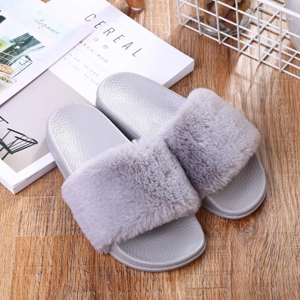 Hjemmesko Kvinners Flatesko Kvinners Kvinners Pels Flip Flops Grå Gray 37