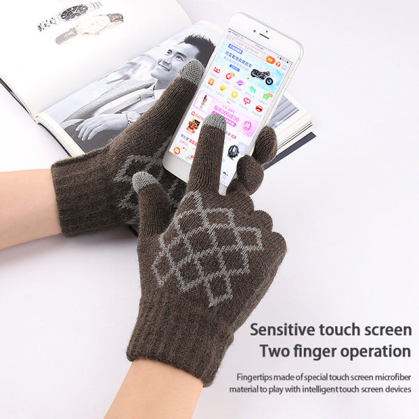 Vinter Touch Handsker Varme Stretch Strikkede Luffer Fuld Finger Ther Coffee