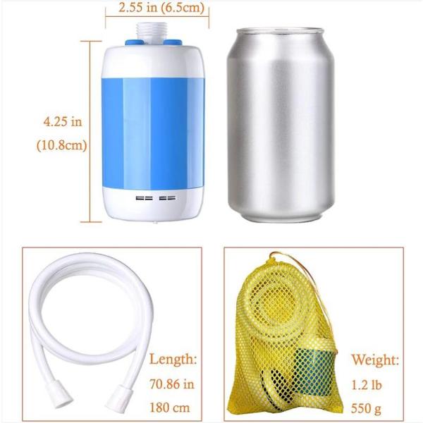 Campingdusch, Bärbar Utedusch, Inbyggt 5000mAh Batteri, Laddningsbar Elektrisk Dusch