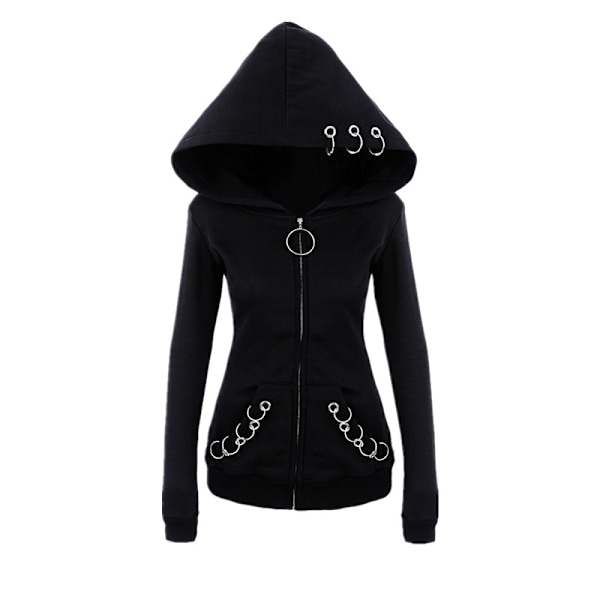 Afslappet pullover med hætte til damer Sort Black XL