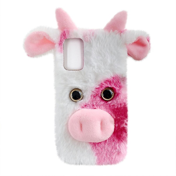 Fluffy Cow Telefondeksel Søt Plysj Telefondeksel Kompatibel med S21 Ultra 5g Pink