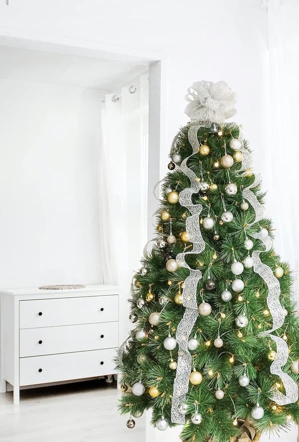 Sølv Glitter Mesh Juletre Topper Bue