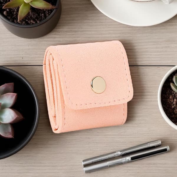 Mini resesmyckespåse, vikbar multifunktionell resesmyckesväska, med spänne, mjukt foder och vattentät. pink