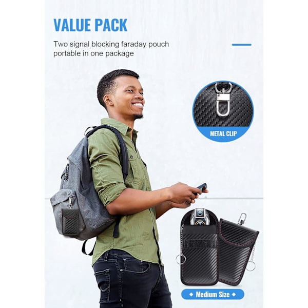 Car Key Case 2 Pack Faraday Bag | Car nøglesignal blokeringslomme | Keyless Entry Car Key Case