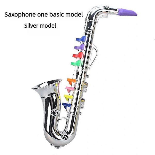 Saxofonleksak för barn med 8 färgade tangenter, barninstrument 6-12 år Silver Silver B