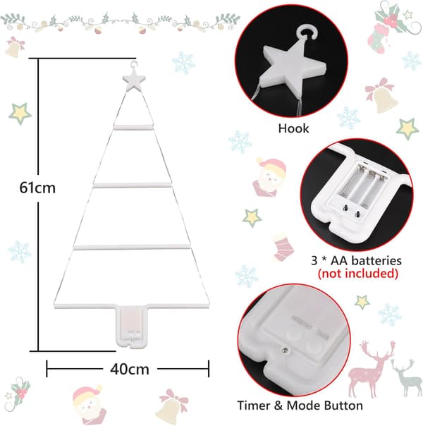 Julepynt Lys, LED Juletrappelys 2 fot, 8 Moduser & Timer Batteridrevne Julelys