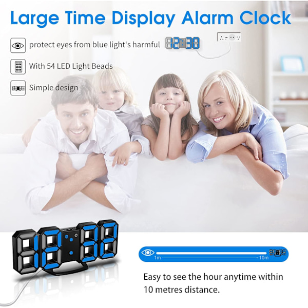 3D LED Digital Väggklocka, Digital Klocka, Timorn 3D LED Väggklocka med 3 Justerbara Ljusstyrkor Nattlampa Snooze-funktion