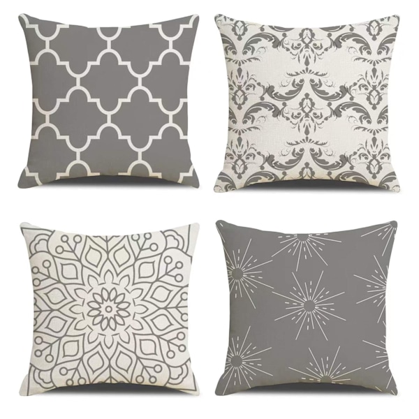 Set med 4 dekorativa kuddfodral i lantlig stil, geometriska abstrakta accentkuddfodral, dekorativa kuddfodral, moderna för utomhus- och inomhusbruk, för soffa, grå gray 55x55 cm