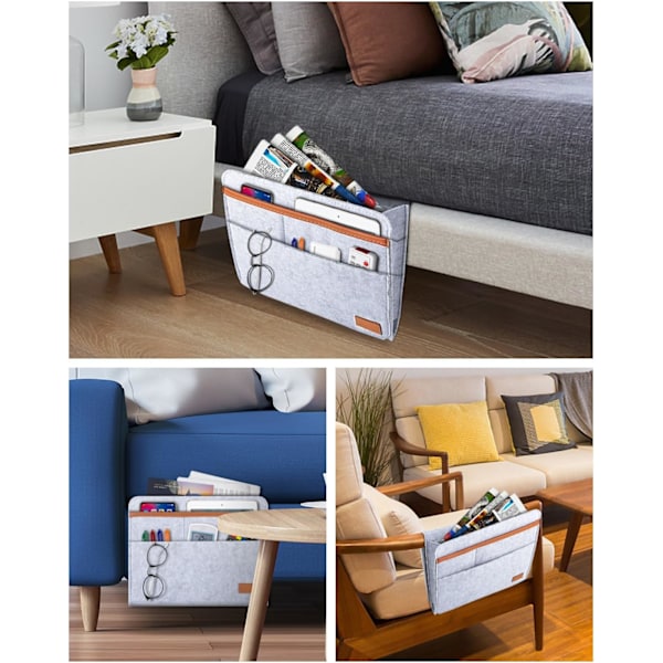 Sengside oppbevaringslomme, Sengside teppe Caddy Tykkere sofa seng Henge sengside arrangør (grå)