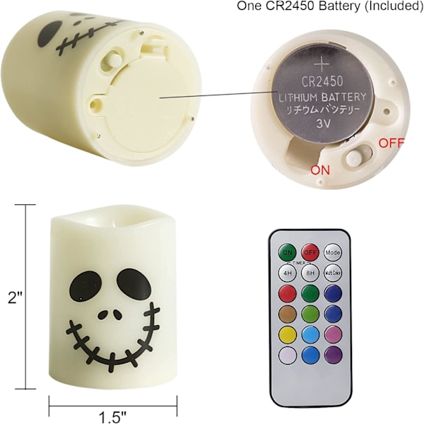 Halloween-lys uten flamme med fargeskift og fjernkontroll-timer, batteridrevet LED-hjemmedekorasjon gaver (6-pakning, 1,5” x 2”)(Batterier inkludert)