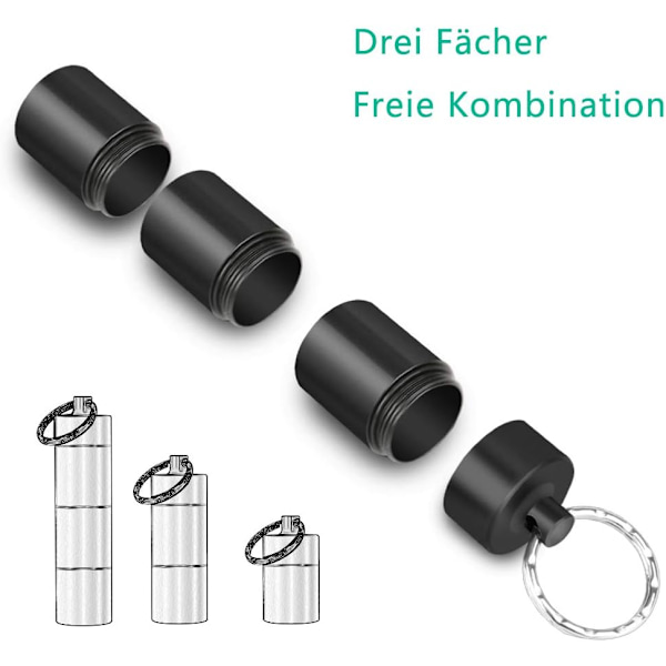 2-pack pillerburksnyckelringar, vattentäta med 3 delbara fack, liten pillerburk på språng, liten pillerburk