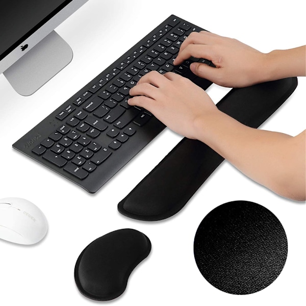 Computer Tastatur og Musemåtte Støtte Memory Foam Sæt Nem Skrivning og Håndledssmerter Relief Ergonomisk Letvægts Anti-Slip Håndledsstøtte til Kontor