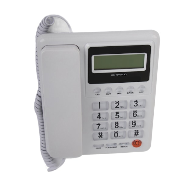 KXT8001CID fasttelefon med ledning, fasttelefon for hjem og hotell med LCD-skjerm, oppringingsfunksjon, FSK DTMF (hvit)