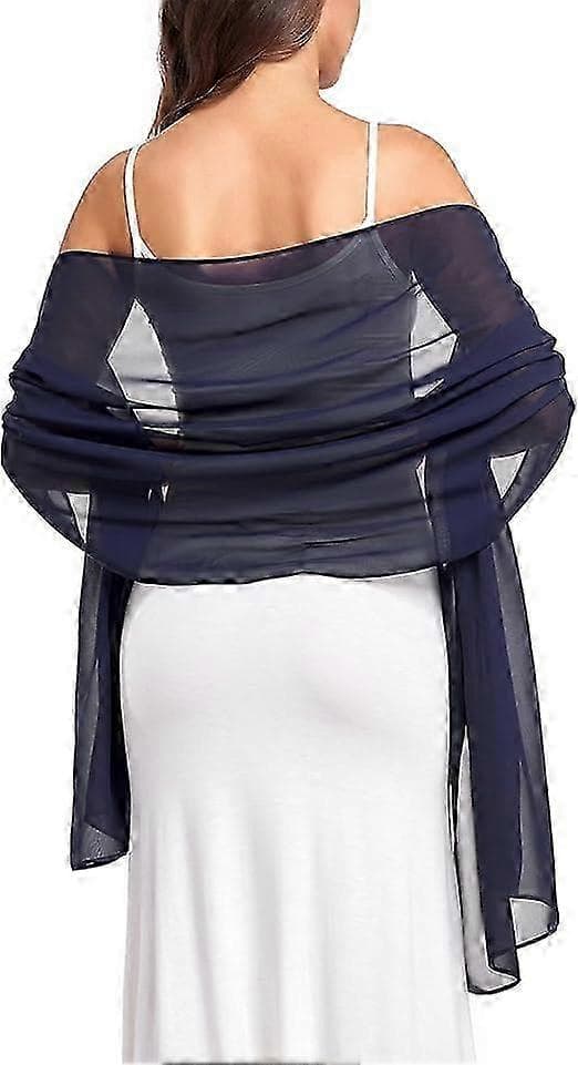 200*70cm Marineblå Chiffon Stola Lett Skjerf Sjal for Bryllupsbruder