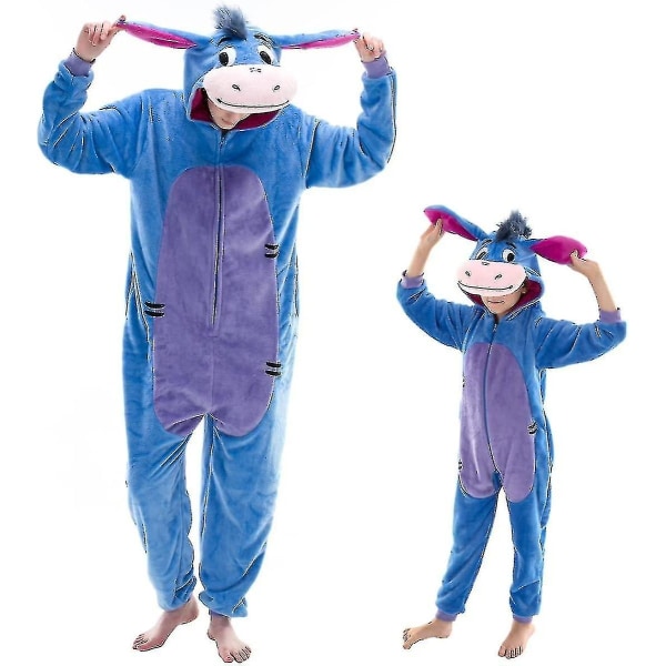 Pehmeä unisex-aikuisen onesie-pyjama flanelli cosplay-eläin yhden kappaleen Halloween-asu yöasu kotiasu Q Ningling 85cm - Täydellinen aasi Donkey 105 cm