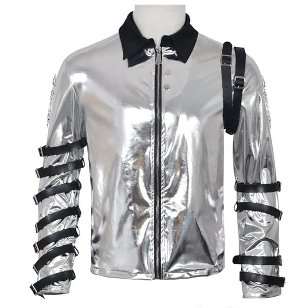 Silver Michael Jackson Imitatör Kostymjacka BAD Tour Stil Scenframträdande Rock Jacket L
