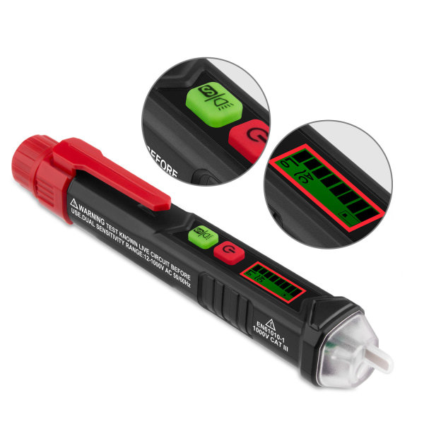 Berøringsfri spændingsdetektor, Dual Sensitivity Voltage Tester 12V