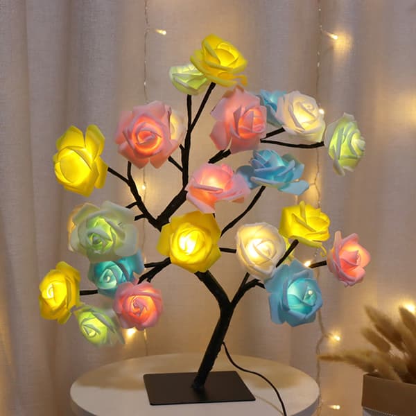 LED Lampe Roser Blomst Træ USB Natlamper{hw} pink with white