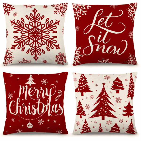 Christmas pillowcases 18x18 inch set of 4 rustic linen