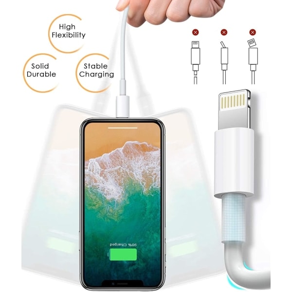 Pack [Apple MFi-certifierad] Apple-laddningskabel 6ft iPhone-laddare Lightning Snabb iPhone-laddningskabel för iPhone 12/11/11Pro/11Max/X/XS/XR/XS Ma