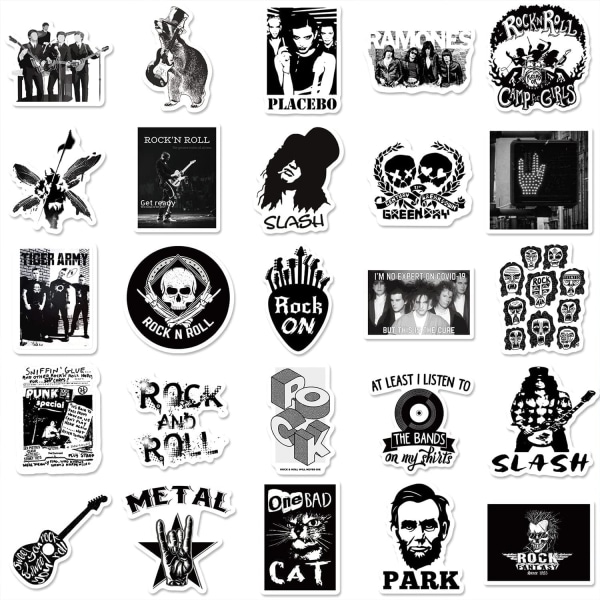 50 stk Punk Rock klistremerker Rock and Roll musikk klistremerker Vinyl vanntette klistremerker Metallstropp for vannflaske bærbar PC skateboard datamaskin telefon gitar