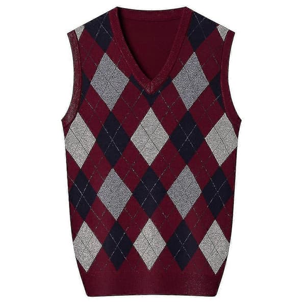 Cashmere-pullover for men, ullblanding, ermeløs strikket V-hals genser L{hw} L Wine red