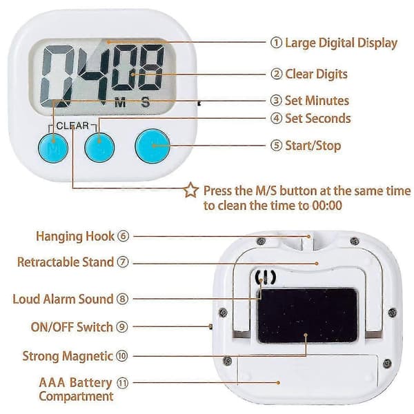 12-pack Digital kökstimer med på/av-knapp, högt alarm cy