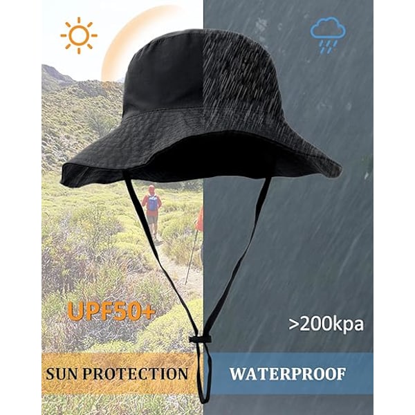 Vandtæt Solhat UPF 51+ Spandhat UV Beskyttelse Sort Black