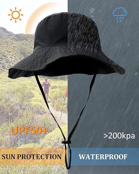 Vedenpitävä aurinkohattu UPF 51+ UV-suoja musta Black