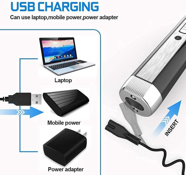 Nese- og ørehårstrimmer USB 4 i 1 Smertefri Nese- og Ørehårsepilator