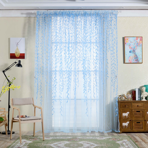 Blommiga gardiner persienner slöja rumsgardin genomskinlig panel sjal blå Blue 100X200cm