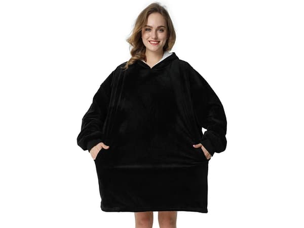 Oversized hettegenser med hette - Filt {bt} Svart black