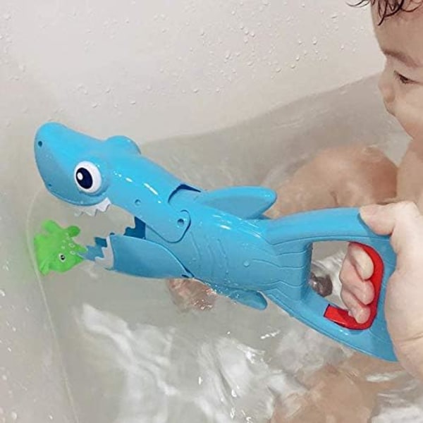 Shark Grabber Badeleker for Baby - Blå Hai med Tenner som Biter, Inkluderer 4 Fiskeleker