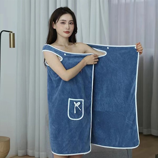 Badrock i korallsammet, ren bomull, mjuk och absorberande, bärbar badhandduk för vuxna Light Blue