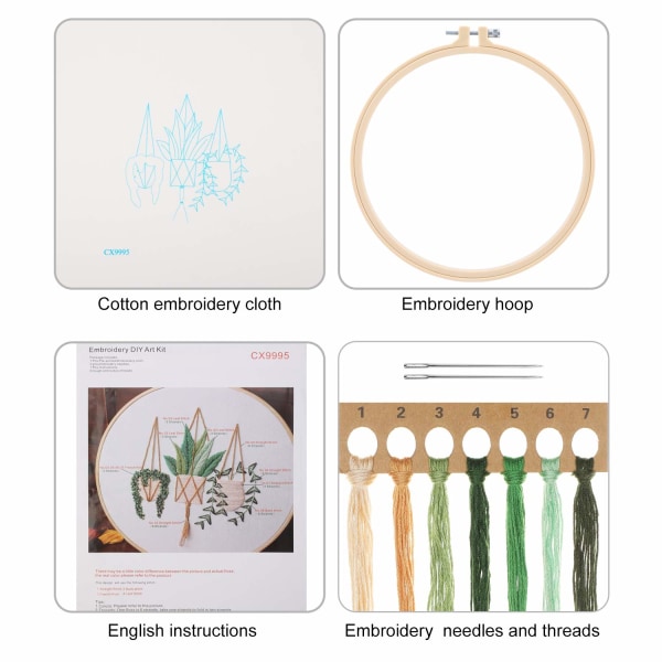 Full Range Broderi Starter Kit, DIY Korssting Stemplet Broderi Kit for Voksne Nybegynnere (Planting Flowers)